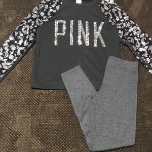 NEW PINK pull over. Leggings to match.